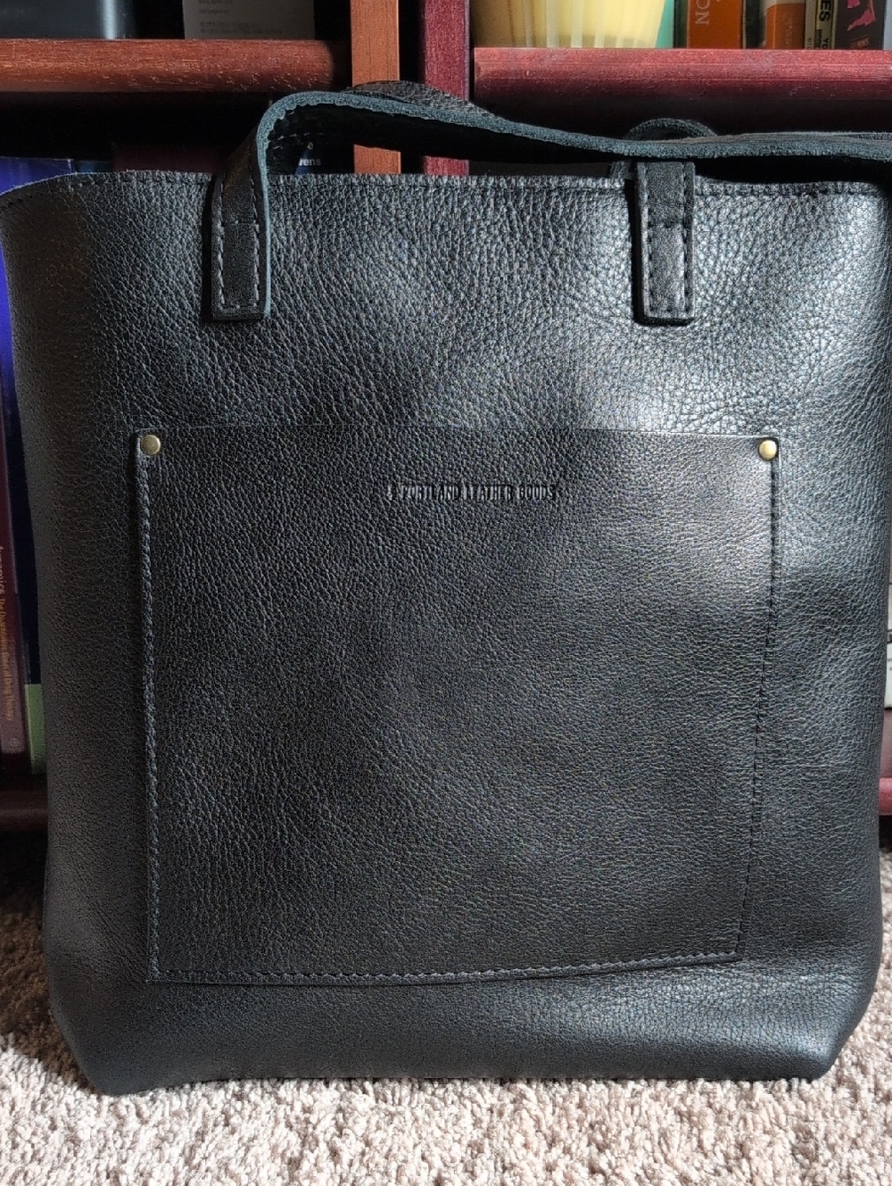 Portland Leather Zippered Pebbled Black Leather Full Size Crossbody Tote Bag